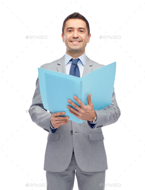 happy businessman with open folder (Misc) Photo Download