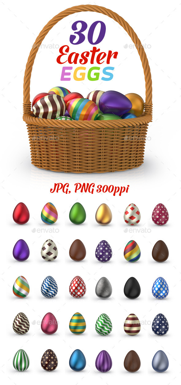 GraphicRiver 30 Easter Eggs 3D Set 10753643 GraphicRiver 30 Easter Eggs 3D Set 10753643