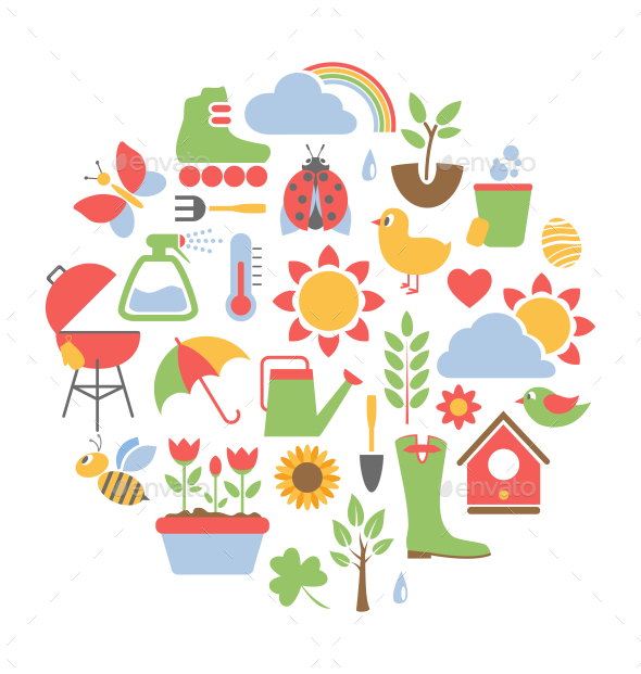 GraphicRiver Spring Flat Icons in Circle Isolated on White 10766461 GraphicRiver Spring Flat Icons in Circle Isolated on White 10766461
