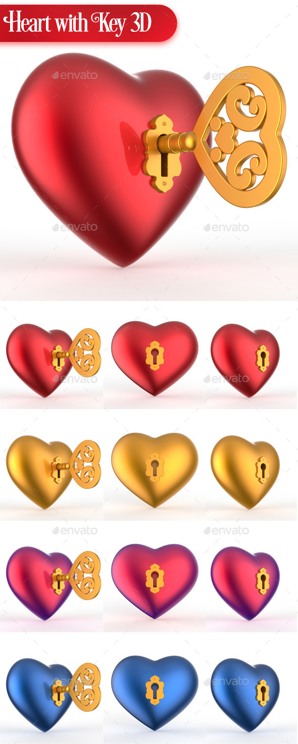 GraphicRiver Heart with Key 3D 10767211 GraphicRiver Heart with Key 3D 10767211