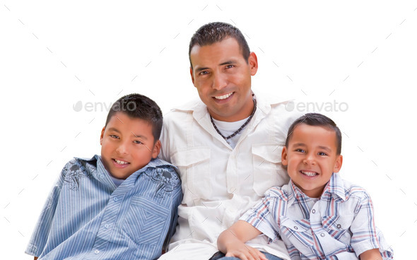 Handsome Hispanic Father and Sons Isolated on a White Background. (Misc) Photo Download