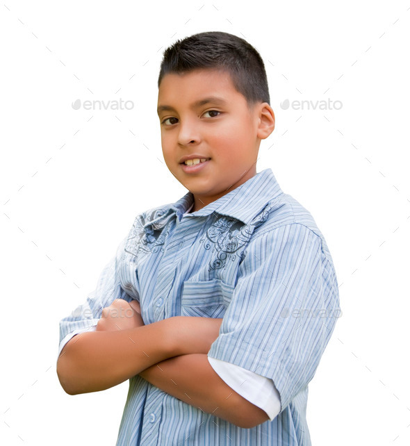 Handsome Young Hispanic Boy Isolated on a White Background. (Misc) Photo Download