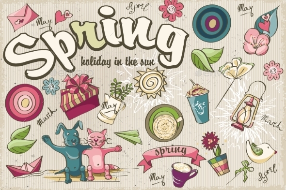 Set of Spring Colored Doodles (Flowers & Plants)