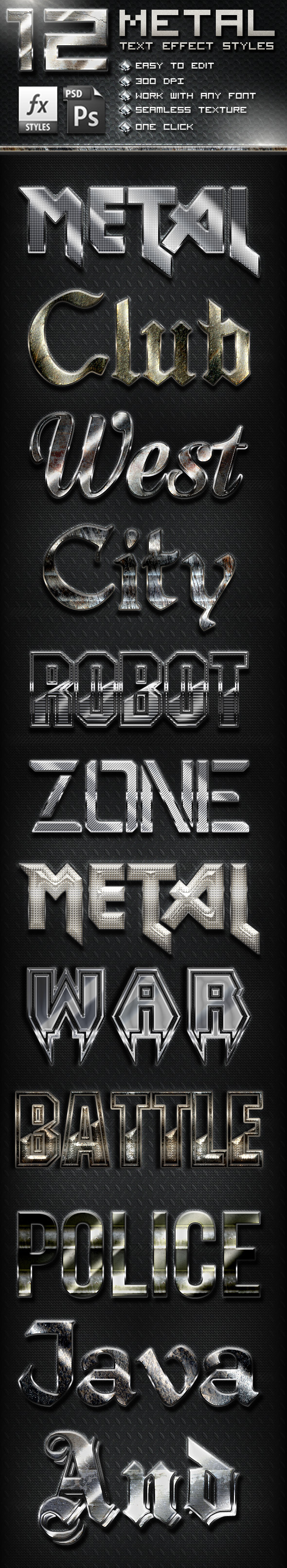 GraphicRiver 12 Metal Photoshop Text Effect Styles 10772165 GraphicRiver 12 Metal Photoshop Text Effect Styles 10772165