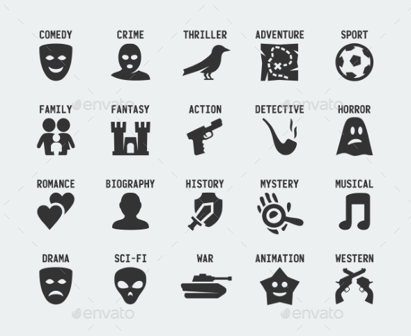 GraphicRiver Film genres vector icon set 10772464 GraphicRiver Film genres vector icon set 10772464