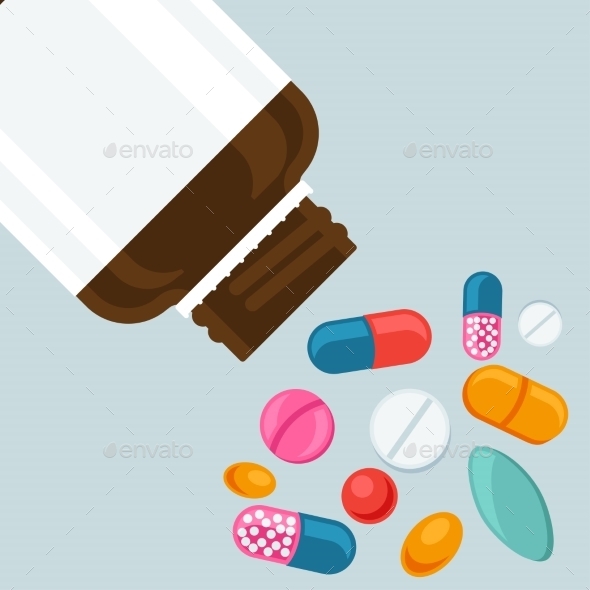 GraphicRiver Pill Bottle with Various Pills and Capsules 10778737 GraphicRiver Pill Bottle with Various Pills and Capsules 10778737