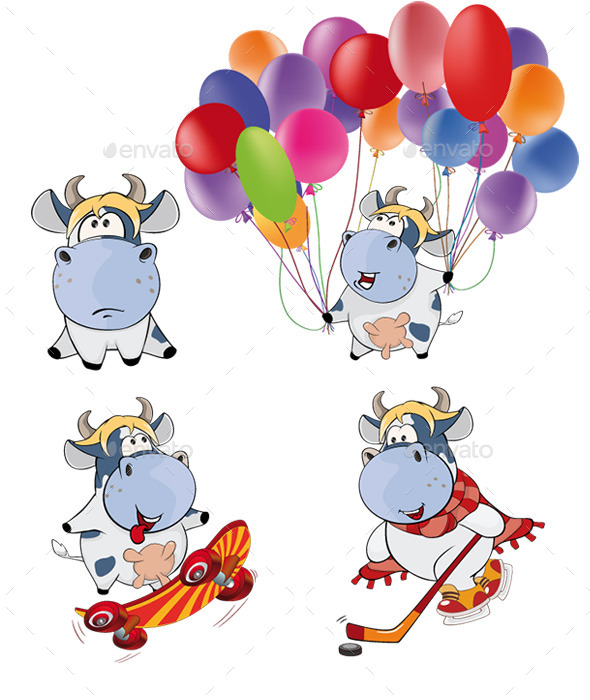 GraphicRiver Set of Cow Cartoons 10781919 GraphicRiver Set of Cow Cartoons 10781919