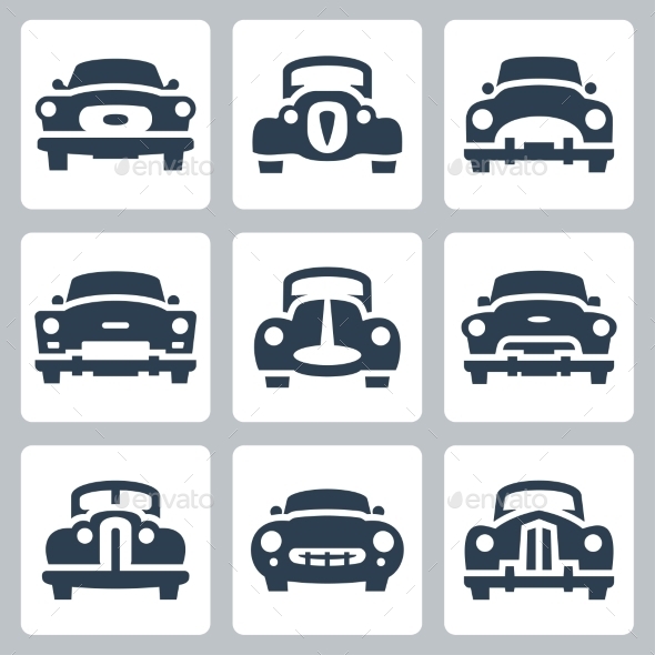GraphicRiver Vector Old Cars Icons Set Front View 10784392 GraphicRiver Vector Old Cars Icons Set Front View 10784392