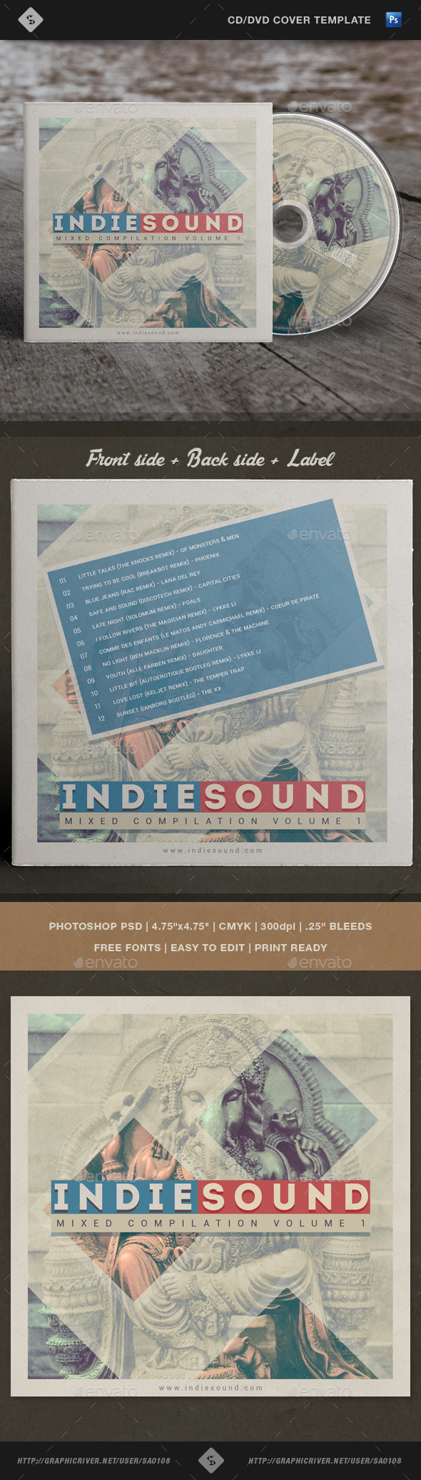 Indie Sound - CD Cover Template Artwork (CD & DVD Artwork)