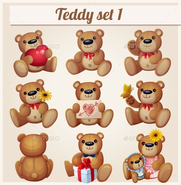 set of teddy bears