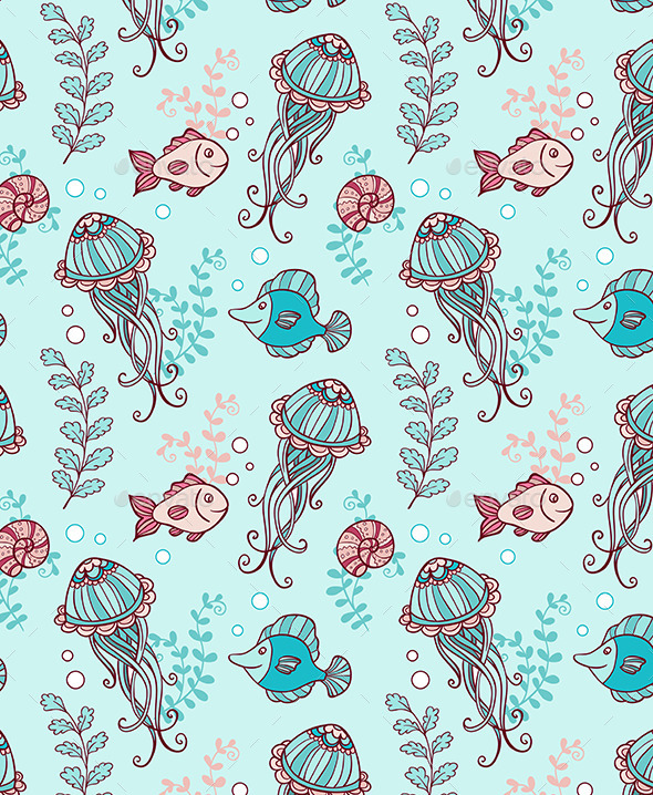 GraphicRiver Seamless Pattern with Jellyfish and Fish 10788321 GraphicRiver Seamless Pattern with Jellyfish and Fish 10788321