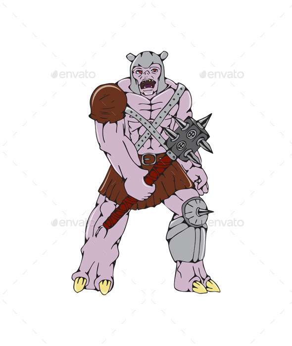 GraphicRiver Orc Warrior Holding Club Front Cartoon 10790276 GraphicRiver Orc Warrior Holding Club Front Cartoon 10790276