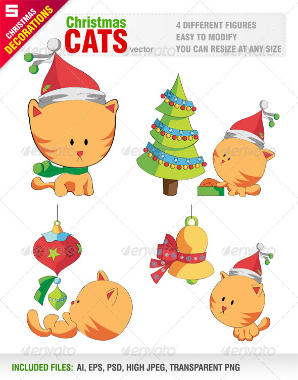 Cute Cats with Christmas Objects Cute Cats with Christmas Objects