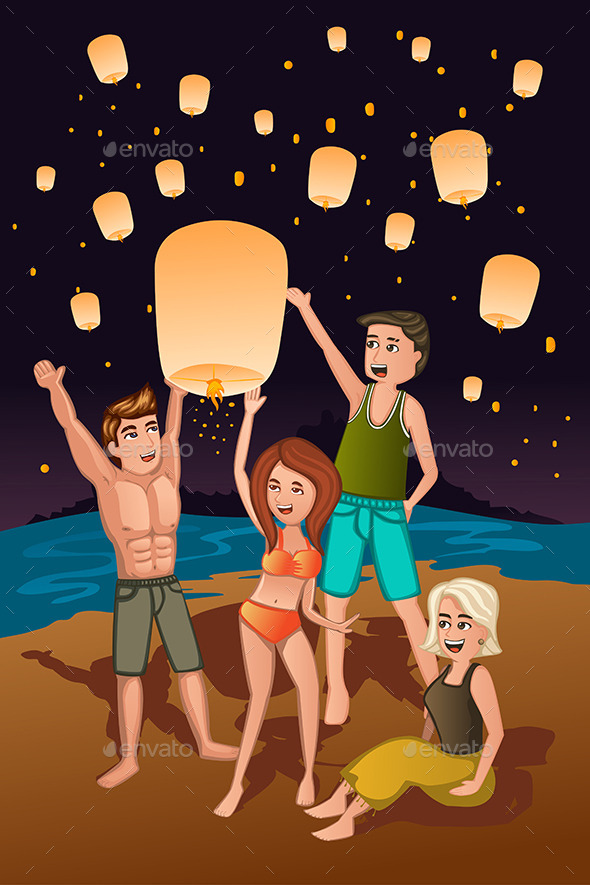 GraphicRiver Young People Releasing Paper Lanterns 10794394 GraphicRiver Young People Releasing Paper Lanterns 10794394