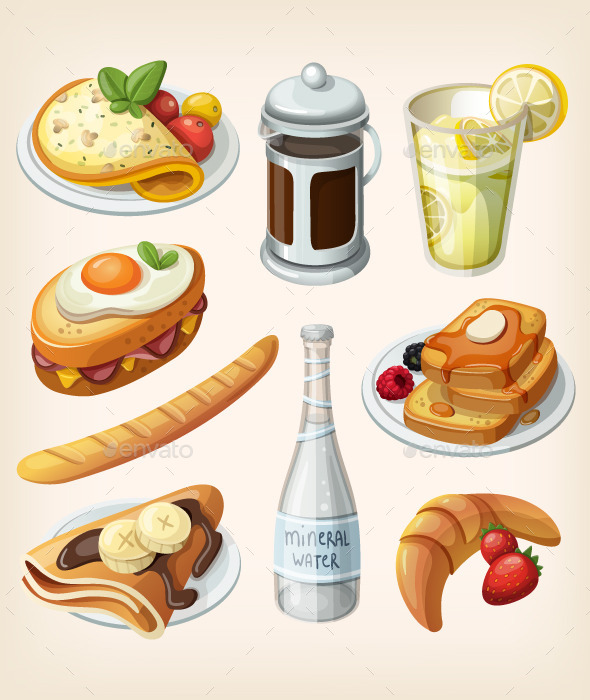 GraphicRiver Set Traditional French Breakfast Elements 10796923 GraphicRiver Set Traditional French Breakfast Elements 10796923