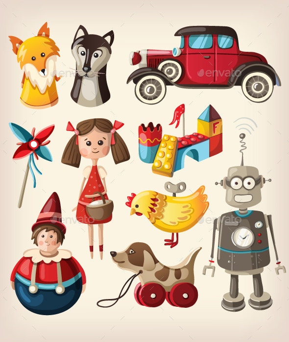 GraphicRiver Set of Colorful Vintage Toys 10796928 GraphicRiver Set of Colorful Vintage Toys 10796928