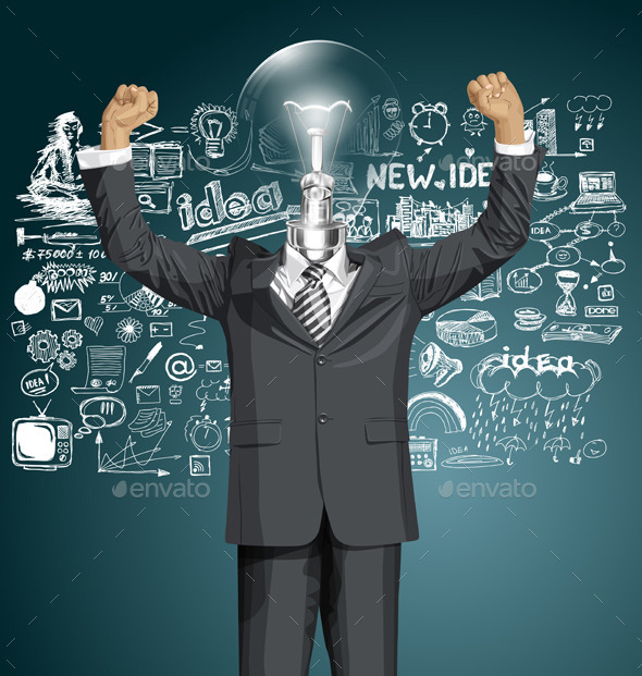 GraphicRiver Vector Lamp Head Businessman With Hands Up 10797408 GraphicRiver Vector Lamp Head Businessman With Hands Up 10797408