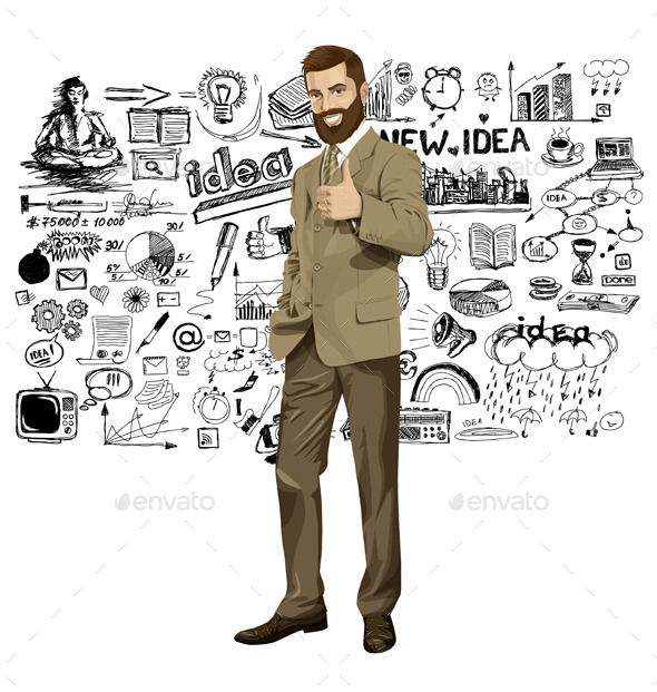 GraphicRiver Vector Business Man With Beard Shows Well Done 10797425 GraphicRiver Vector Business Man With Beard Shows Well Done 10797425