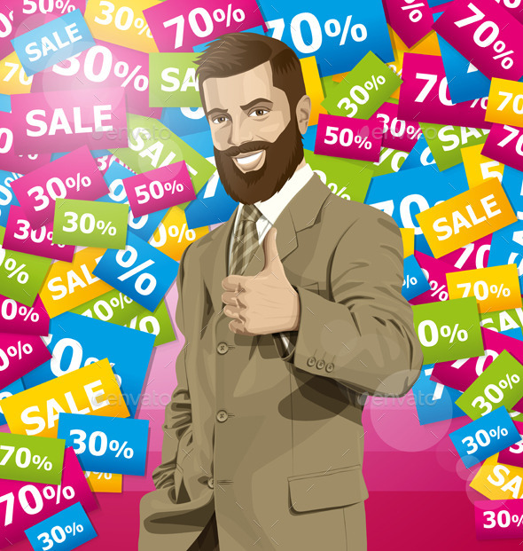 GraphicRiver Vector Business Man With Beard Shows Well Done 10797432 GraphicRiver Vector Business Man With Beard Shows Well Done 10797432