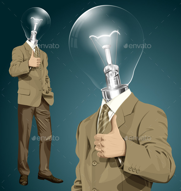 GraphicRiver Vector Lamp Head Business Man Shows Well Done 10797436 GraphicRiver Vector Lamp Head Business Man Shows Well Done 10797436