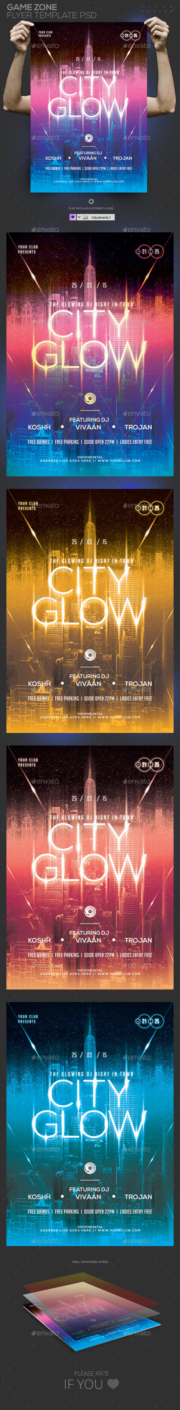 Glow City Template PSD Flyer/Poster (Clubs & Parties)