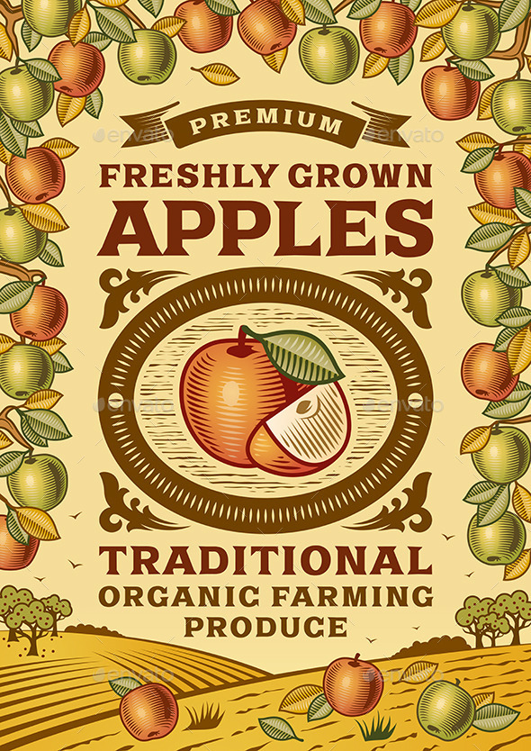 GraphicRiver Retro Apples Poster 10801287 GraphicRiver Retro Apples Poster 10801287