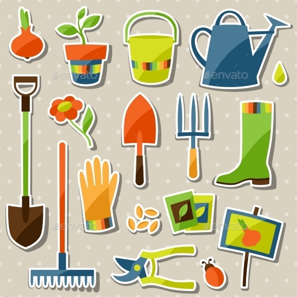 GraphicRiver Garden Sticker Set 10810068 GraphicRiver Garden Sticker Set 10810068