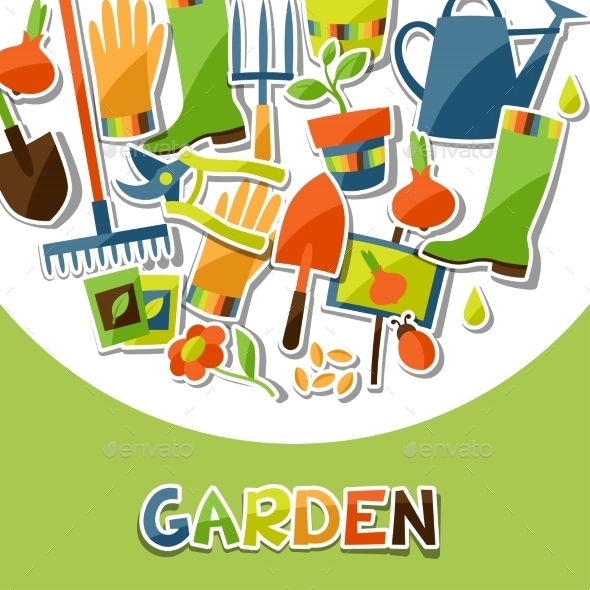 GraphicRiver Background with Garden Stickers 10810074 GraphicRiver Background with Garden Stickers 10810074