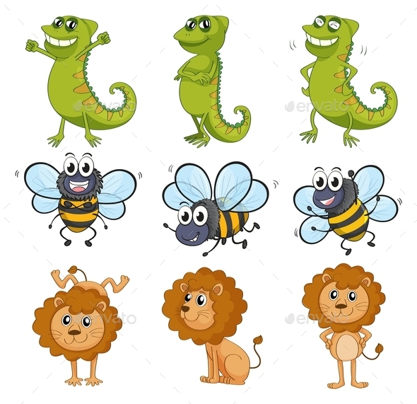 GraphicRiver Lion Chameleon and Bee 10819362 GraphicRiver Lion Chameleon and Bee 10819362