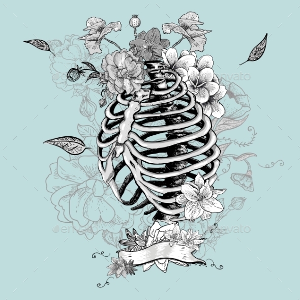 GraphicRiver Skeleton Ribs and Flowers 10821269 GraphicRiver Skeleton Ribs and Flowers 10821269