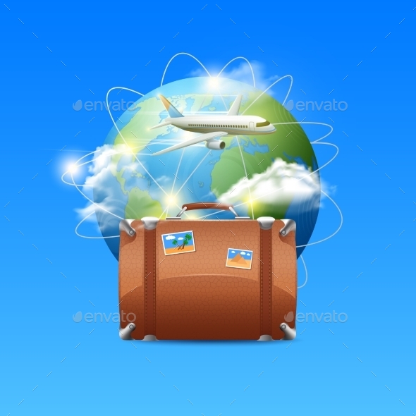 Plane with Globe and Suitcase (Travel)