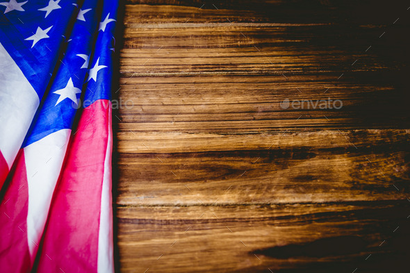 American flag on wooden table shot in studio (Misc) Photo Download