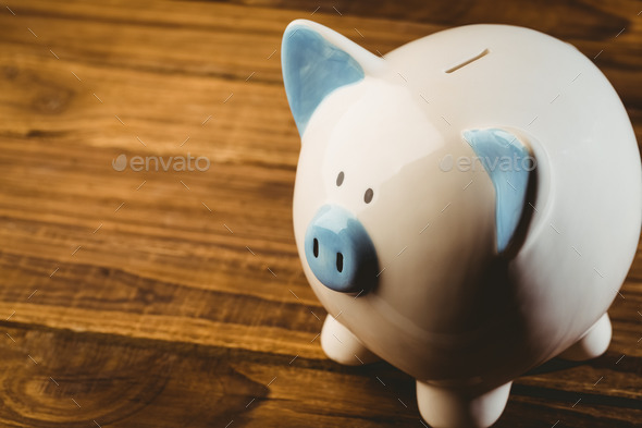 Blue and white piggy bank shot in studio (Misc) Photo Download