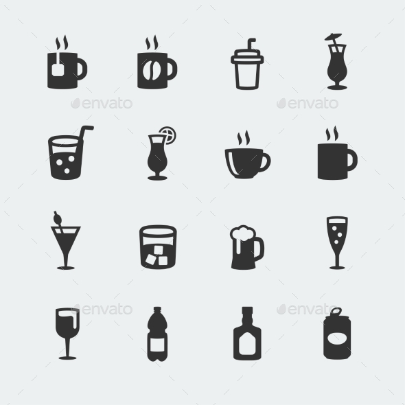 Vector Beverages Mini Icons Set (Food)