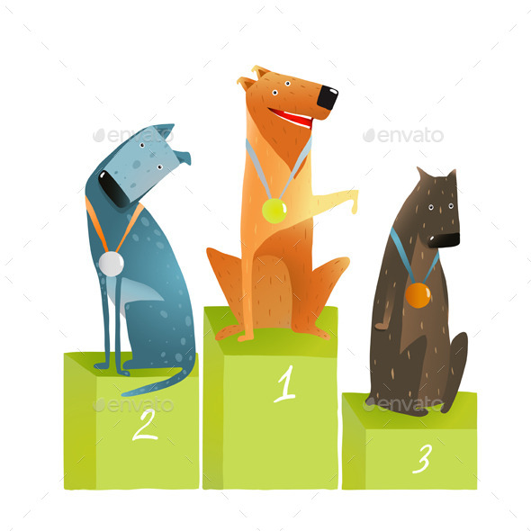 GraphicRiver Three Dogs Sitting on Podium with Medals 10852803 GraphicRiver Three Dogs Sitting on Podium with Medals 10852803