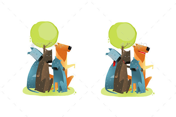 GraphicRiver Group of Cartoon Dogs Sitting under Tree Smiling 10852830 GraphicRiver Group of Cartoon Dogs Sitting under Tree Smiling 10852830