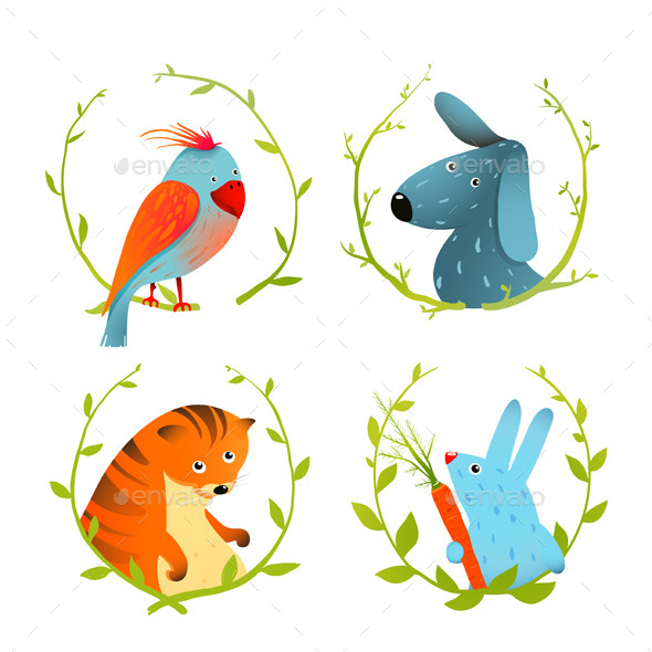GraphicRiver Set of Cartoon Domestic Animals Portraits 10852910 GraphicRiver Set of Cartoon Domestic Animals Portraits 10852910