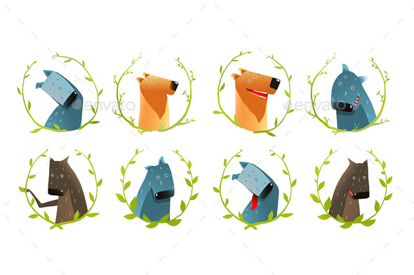 GraphicRiver Set of Cartoon Dogs Smiling Portraits 10852920 GraphicRiver Set of Cartoon Dogs Smiling Portraits 10852920