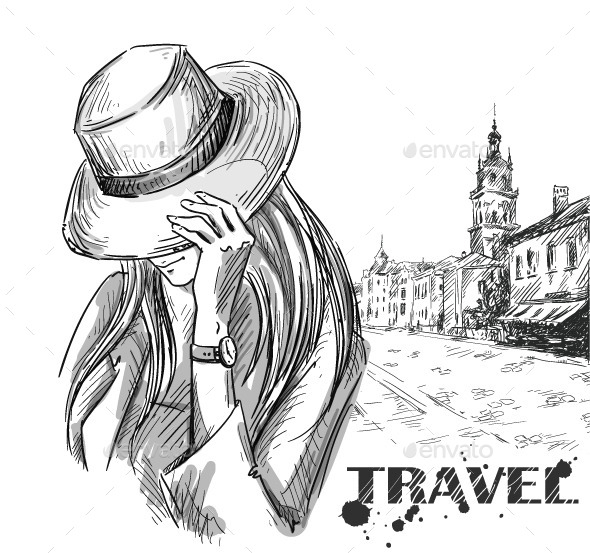 GraphicRiver Girl on an Old Town Background 10856448 GraphicRiver Girl on an Old Town Background 10856448