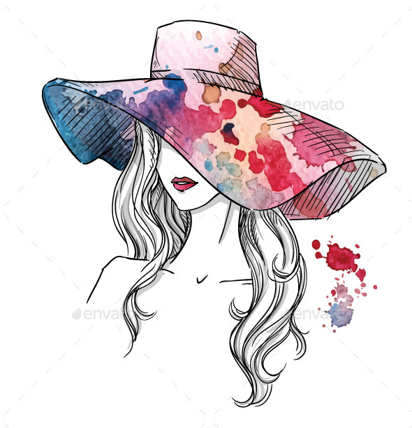 GraphicRiver Sketch of a Girl in a Hat 10856646 GraphicRiver Sketch of a Girl in a Hat 10856646