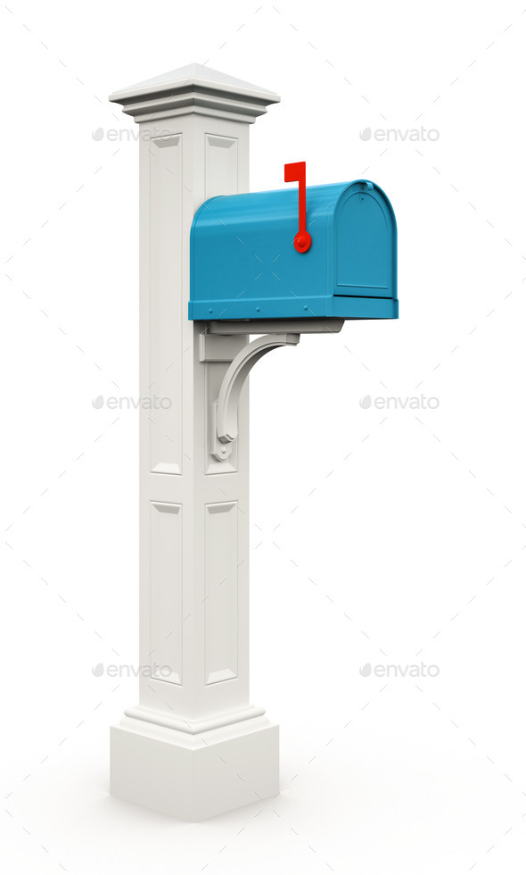 Retro blue mailbox isolated on white background (Misc) Photo Download