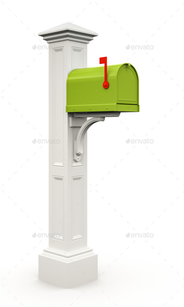 Retro green mailbox isolated on white background (Misc) Photo Download