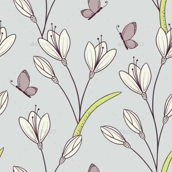 GraphicRiver Flowers and Butterfly Pattern 10861430 GraphicRiver Flowers and Butterfly Pattern 10861430