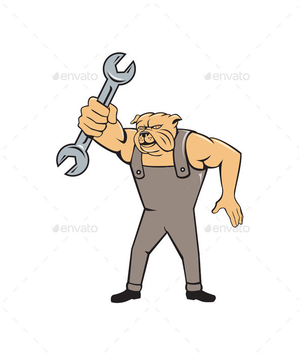 GraphicRiver Bulldog Mechanic Spanner Standing Cartoon 10862388 GraphicRiver Bulldog Mechanic Spanner Standing Cartoon 10862388