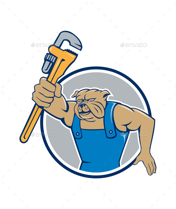 GraphicRiver Bulldog Plumber Monkey Wrench Circle Cartoon 10862392 GraphicRiver Bulldog Plumber Monkey Wrench Circle Cartoon 10862392