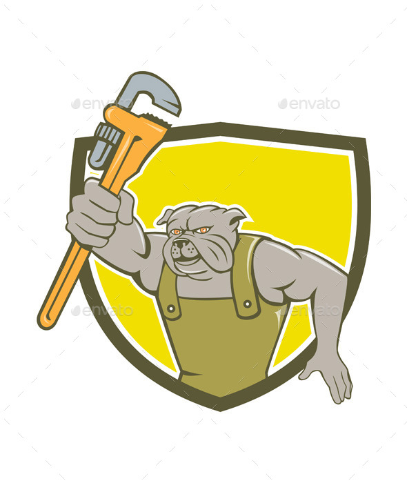 GraphicRiver Bulldog Plumber Monkey Wrench Shield Cartoon 10862394 GraphicRiver Bulldog Plumber Monkey Wrench Shield Cartoon 10862394