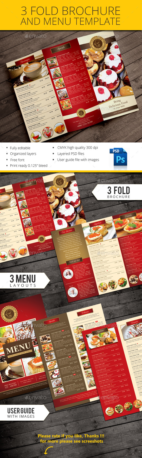 Trifold restaurant brochure and menu