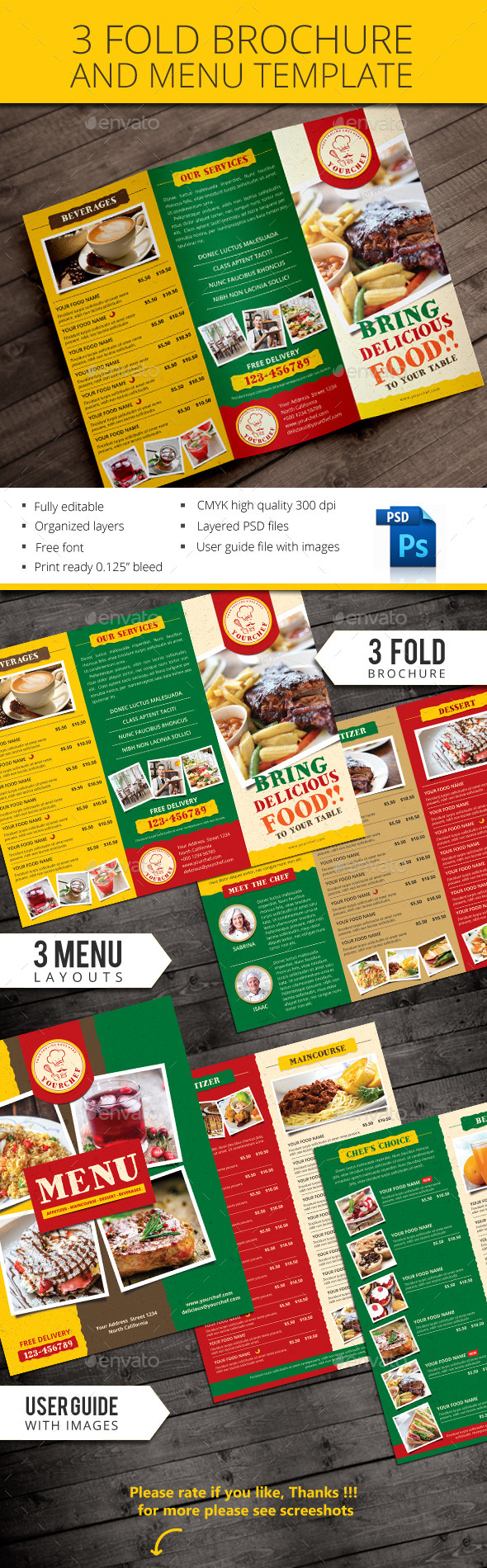 GraphicRiver Rustic Trifold Restaurant Brochure and Menu 10863507 GraphicRiver Rustic Trifold Restaurant Brochure and Menu 10863507