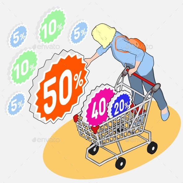 GraphicRiver Isometric Shopping Sale Girl Collecting Discount 10866068 GraphicRiver Isometric Shopping Sale Girl Collecting Discount 10866068