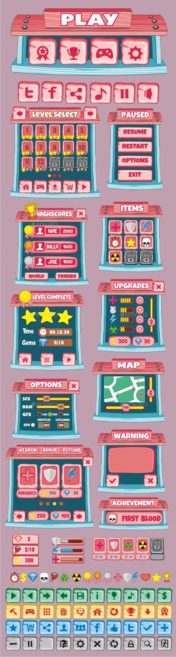 GraphicRiver cartoon game gui pack 24 10870033 GraphicRiver cartoon game gui pack 24 10870033